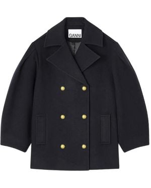 Ganni Wool-Blend Double-Breasted Peacoat - Blue