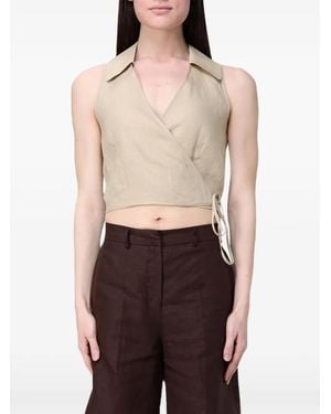 Colmar Cropped Wrap-Style Top - Natural