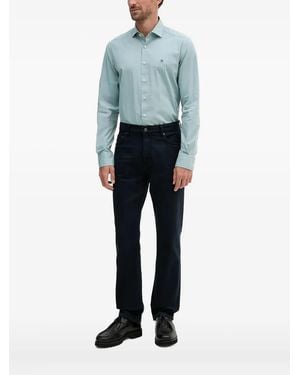 Hackett Embroidered-Logo Long-Sleeve Shirt - Blue