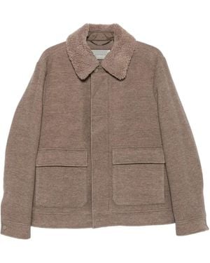Canali Shearling-Collar Patch-Pocket Jacket - Brown