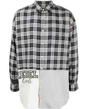 Undercoverism Patchwork Plaid Long-Sleeve Shirt - Grey