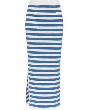 Posse Stripe Side-Split Midi Fitted Skirt - Blue