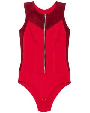 MITILIANE COUTURE Suede-Panelled Sleeveless Bodysuit - Red