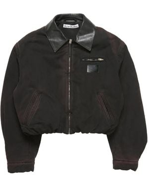 Acne Studios Leather-Collar Logo-Patch Jacket - Black