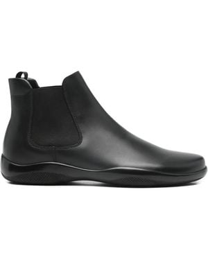 Prada Pull-Tab Leather Boots - Black