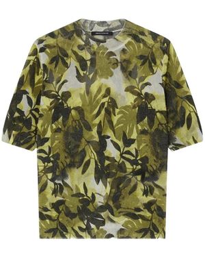 ARMANI EXCHANGE Leaf-Print Metallic-Thread T-Shirt - Green