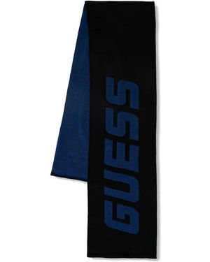Guess Logo-Intarsia Knitted Scarf - Blue