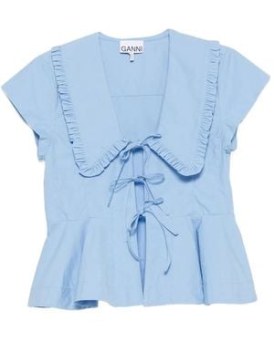 Ganni Ruffled Peplum Blouse - Blue