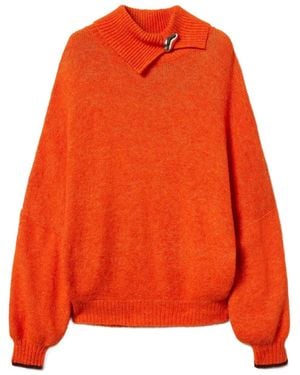 Twinset Turtleneck Brooch-Detail Jumper - Orange
