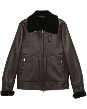 Salvatore Santoro Lederjacke mit Shearling-Kragen - Schwarz