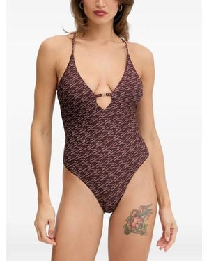 KARL LAGERFELD Cutout Printed Swimsuit - Purple