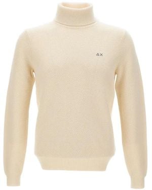 Sun 68 Embroidered Logo Roll-Neck Jumper - White
