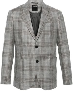 ZEGNA Checked Single-Breasted Blazer - Grey