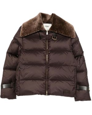 Fendi Shearling-Collar Ski Jacket - Brown