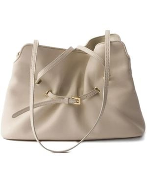 Prada Small Dada Leather Tote Bag - Natural