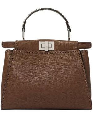 Fendi Mini Peekaboo Leather Tote Bag - Brown