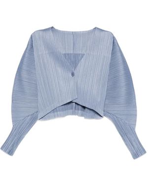 Pleats Please Issey Miyake Puffy V-Neck Top - Blue