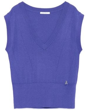 Patrizia Pepe V-Neck Wool Knitted Top - Blue