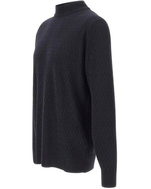 FILIPPO DE LAURENTIIS Herringbone-Knit Mock-Neck Jumper - Blue