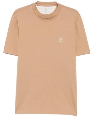 Brunello Cucinelli Embroidered-Logo T-Shirt - Natural