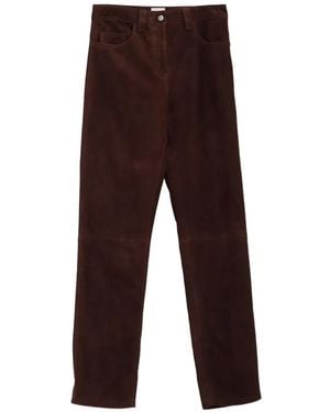 KHAITE Straight Suede Trousers - Red