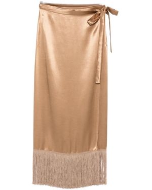 THE NINA STUDIO Fringe-Trim Wrap Skirt - Natural