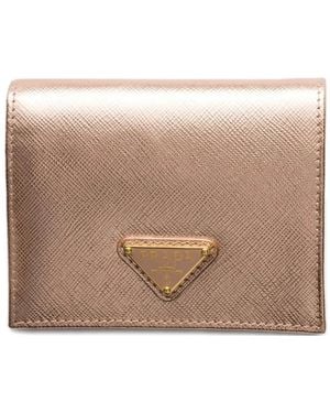 Prada Small Logo-Plaque Saffiano-Leather Wallet - Natural