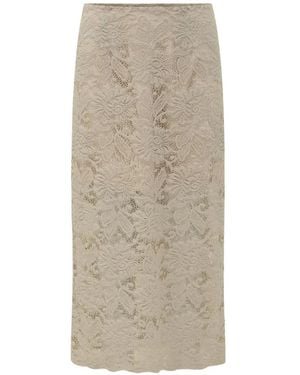 LE SULLY STUDIO Lace-Overlay Midi Skirt - Natural