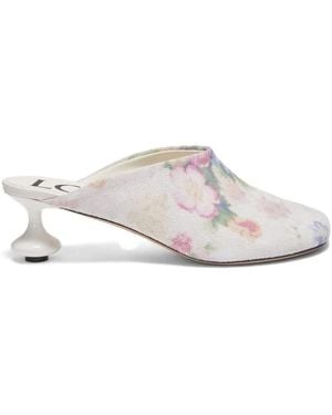 Loewe 45Mm Floral Print Calf Leather Mules - White