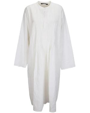 Sofie D'Hoore Pleated-Chest Long-Sleeved Midi Dress - White