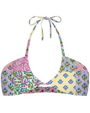 MC2 Saint Barth Dahlia Pattern Bikini Top - Blue