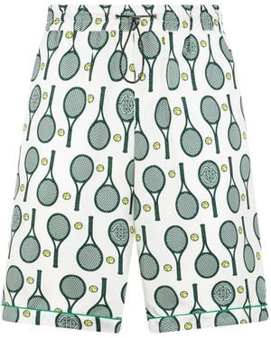 Philipp Plein Tennis Print Drawstring Shorts - Green