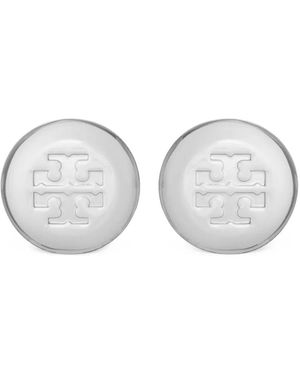 Tory Burch Logo-Engraved Stud Earrings - White