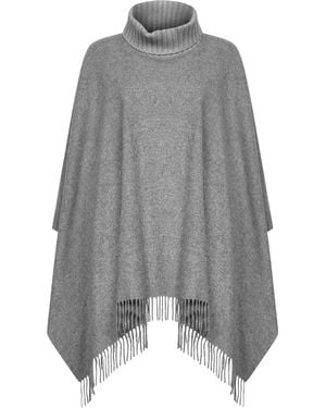 Blanca Vita Turtleneck Fringed Poncho - Grey