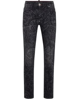Philipp Plein Tattoo-Print Straight-Leg Jeans - Blue