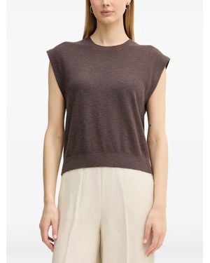 Benetton Ribbed-Trim Knitted Top - Brown