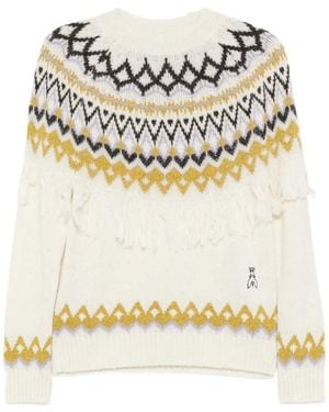Patrizia Pepe Fringed Fair Isle Sweater - White