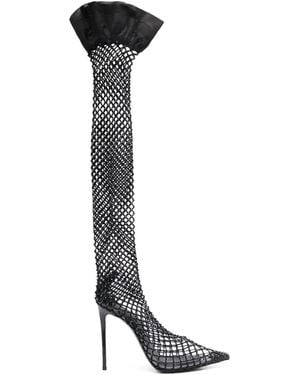 Le Silla Gilda Fishnet Thigh-High Boots - White