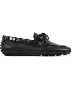 KARL LAGERFELD Pearl-Embellished Lace-Up Loafers - White