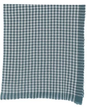 Apuntob Checked Fringed Scarf - Bleu