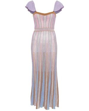 forte_forte Ruffled-Sleeves Striped Maxi Dress - Purple