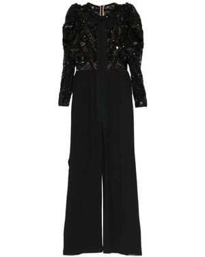 Elie Saab Beaded Juliet-Sleeve Jumpsuit - Black