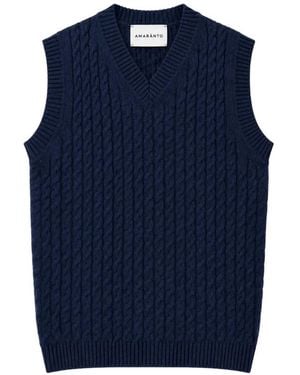 Amaranto Cable-Knit V-Neck Vest - Blue