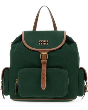 Miu Miu Sac À Dos En Toile À Plaque Logo - Green