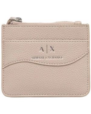 ARMANI EXCHANGE Logo-Plaque Pebbled-Effect Cardholder - Natural