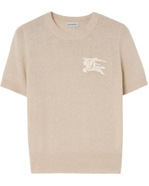 Burberry Ekd Wool Cotton Top - Natural