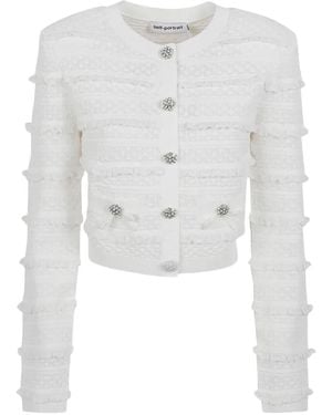 Self-Portrait Crystal-Embellished Ruffled Cardigan - White