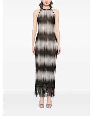 Tessitura Tie-Dye Fringe Maxi Dress - Black