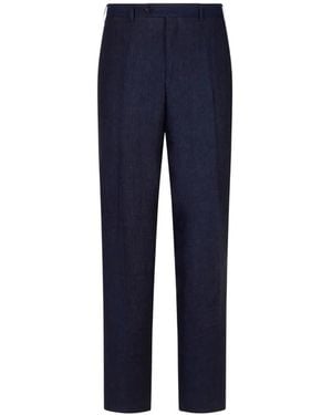 Canali Pressed-crease Linen Trousers - Blue