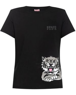 KENZO Tiger-Print Cotton T-Shirt - Black